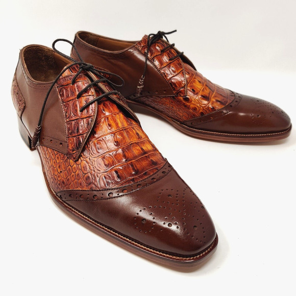 NWOB Asil Alligator Handcrafted Bespoke Custom Wingtip Shoe in Cognac Mens 11 - Picture 2 of 16